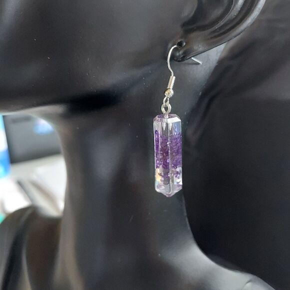 PURPLE DANDELOIN GEO DANGLE EARRINGS - Picture 7 of 10